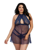Stretch Lace and Mesh Babydoll with Matching Panty - - Babydolls and Chemises